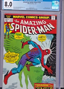 AMAZING SPIDER-MAN #128 CGC 8.0 1974 JOHN ROMITA OW/WHITE PAGES NEW VULTURE APP - Picture 1 of 3