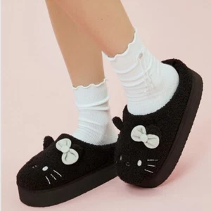 Hello Kitty Sanrio Indoor Slippers Black Comfortable Platform Home Medium M NWT - Picture 1 of 6