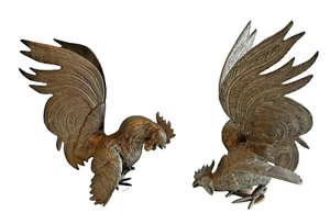 Paar kämpfende Hähne Metallfiguren 20.Jhd Deko Kunst Sammlerstück Gewicht 2,4kg - Imagen 1 de 5