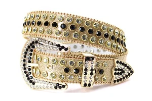 Rhinestone Western Belt Bling Gold Black Clear Unisex Men Pant 30 Cinto Vaquero - Picture 1 of 9