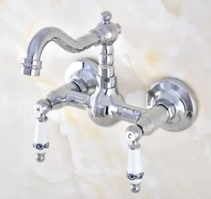 Chrom Wandmontage Bad Waschbecken Wasserhahn drehbar Auslauf Gefäß Spüle Mixer Wasserhähne - Bild 1 von 7
