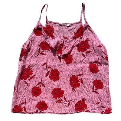 Пышный женский размер средний розовый коралл цветочный горошек узор оборки укороченный Майка - Изображение 1 из 4