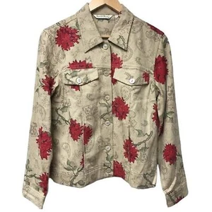 French Laundry Jacket Womens Small Floral Button Down Beige Red - Picture 1 of 9