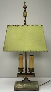 Antique Green Onyx & Brass Bouillotte Lamp w/Adjustable Height Shade Holder - Picture 1 of 24
