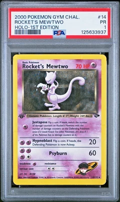 SWIRL PSA 1 1st Edition 2000 Gym Challenge Rocket's Mewtwo 14/132 Holo Foil - Image 1 of 3