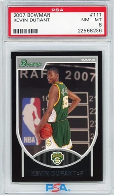 KEVIN DURANT 2007 BOWMAN #111 ROOKIE RC PSA 8 TOUGH GRADE #/2999 (POP 59) - Image 1 of 2