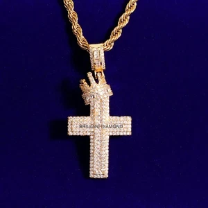 3.50 CT Moissanite Men's Religious Jesus Cross Pendant 14K Yellow Gold Plated - Picture 1 of 7