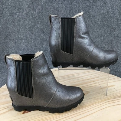 Sorel Boots Women 8 Joan of Arctic Wedge III Chelsea Silver Ankle Top LL5335-052 - Image 1 of 4
