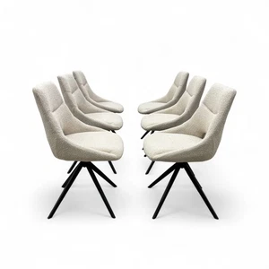 'Barefoot' Dining Chair Set X 6 Cream Boucle Swivel Black Metal Base BRAND NEW - Picture 1 of 8