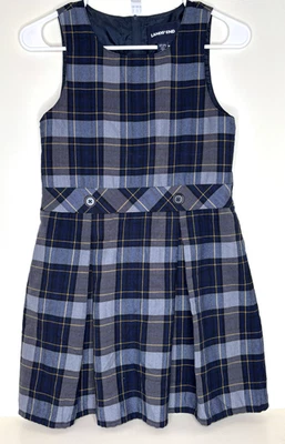 Lands' End девочек 10 школьная форма верх колена джемпер платье классический темно-синий клетку - Изображение 1 из 4