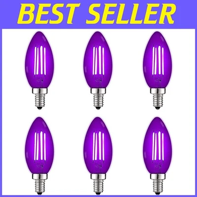 E12 LED Filament Purple Bulbs, 4.5W, Colored Glass - 6 Pack - Image 1 of 4