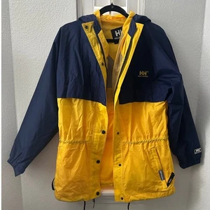 Helly Hansen Packable Jacket Yellow Navy Hooded Waterproof Windbreaker Herren S - Bild 1 von 14