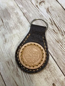 Handmade Brown Leather Keychain Ring With US Navy Logo Shield Symbol - Picture 1 of 3
