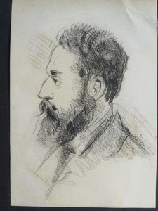 Ecole FRANCAISE XIX BEAU DESSIN FUSAIN PORTRAIT HOMME BARBE PROFIL 1880-1900 - Picture 1 of 4