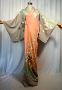 Kimono japonés "HOUMONGI", plantas, hoja de oro/hilo, plantas, rosa, L 5' 4"..3273 - Imagen 1 de 18