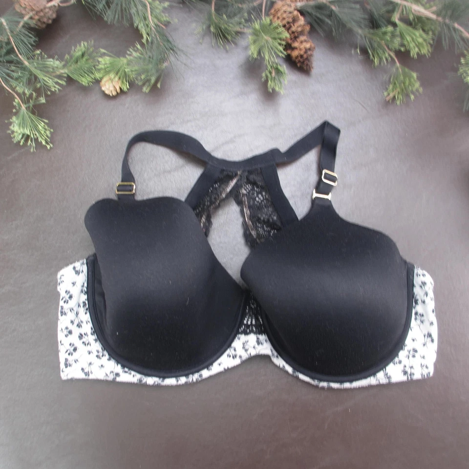 Sujetador Soma para mujer 40DD negro blanco abrazable espalda deportiva encaje con aros floral Foto 1 de 4