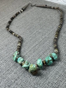 Vintage Native American Turquoise Chunk And Heishi Necklace 18” Estate Piece - Picture 1 of 6