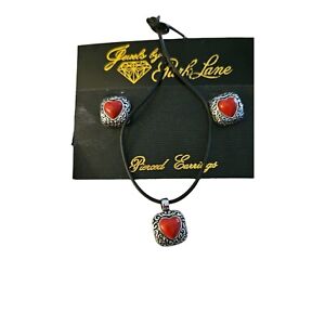 Jewels By Park Lane Ear Rings Set Post Red Heart Stone with Silver Tone Square