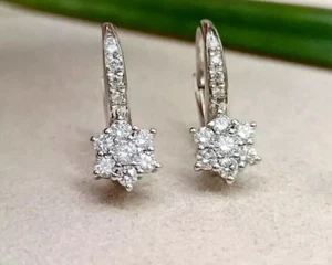 2CT Round Cut Moissanite Diamond Women Hoop Huggie Earring 14K White Gold Plated - Picture 1 of 7