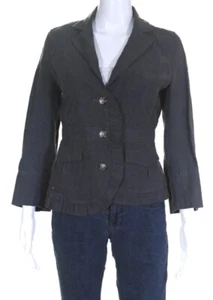 Hei Hei Anthropology Linen Ruffle LS Blazer Jacket Gray Size 4 Button Front - Picture 1 of 5
