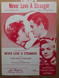1958 RAYMOND SCOTT FILM sheet music NEVER LOVE A STRANGER Dorothy Collins - Picture 1 of 1