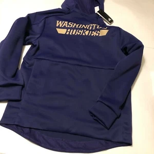 Washington Huskies Adidas Sweatshirt Hoodie NWT Screened Logos Zipper Pockets - Picture 1 of 8