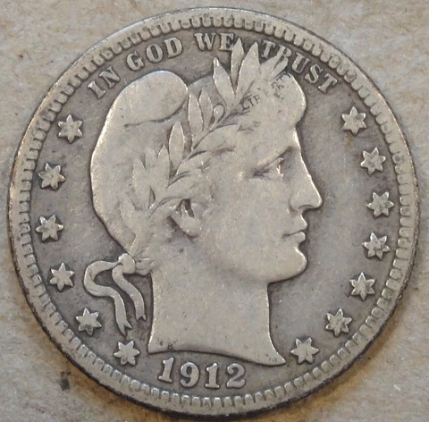1912 Barber Quarter 25c F as Pictured Bk2 Cover