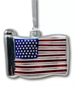 Glass AMERICAN FLAG Ornament 3 3/4” X 2 1/2” Sleigh Hill New In Box Free Ship - Picture 1 of 4