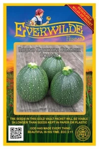 40 Round Zucchini Summer Squash Seeds - Everwilde Farms Mylar Seed Packet - Picture 1 of 3