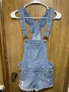 Blue Spice Distressed Denim Bib Overall Shorts Women's size 3 - Picture 1 of 5