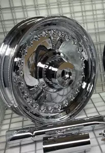 HARLEY wheel FAT BOY 2007 ONLY CUSTOM CHROME FORK LEGS FRONT rim EXCHANGE - Picture 1 of 15