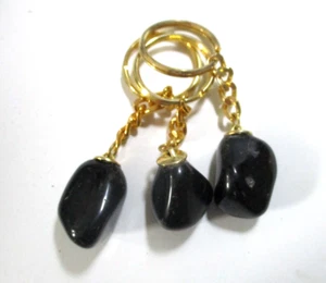 1 Schlüsselanhänger m. echtem Edelstein Trommelstein Onyx schwarz - Bild 1 von 5