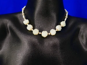 LEE SANDS CARVED JADE GLASS QUARTZ PEARL BEADED GOLD SPACER 18" CHOKER NECKLACE - Picture 1 of 9