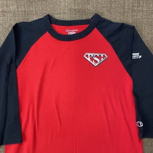 T-shirt maglietta Champion uomo grande baseball raglan manica lunga logo PSI Superman - Foto 1 di 10