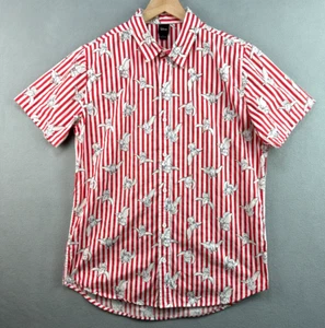 Disney Button Shirt Dumbo All Over Print Large Short Sleeve Red White Striped - Picture 1 of 7