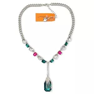 Betsey Johnson Halloween Skeleton Hand Clear Green Crystal Drop Necklace NEW - Picture 1 of 5