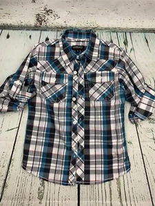 Kids Western Plaid Long Sleeve Shirt with Pearl Buttons XS Summer Tee Collared - Picture 1 of 2