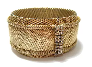 Vintage 60s Hattie Carnegie Wide Soft Gold Mesh Bangle Bracelet 7.5" - Picture 1 of 8