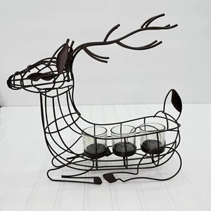 Reindeer Wire Tealight Holder Brown Metal Holiday Candle Holder Christmas Winter - Picture 1 of 7