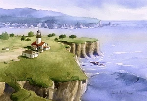 Faro Cape Flattery, Isla Tatoosh, Washington. Tarjetas de notas artísticas de James Mann - Imagen 1 de 2