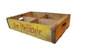 Wooden Dr. Pepper Crate Carrier 4 Slot Box Roanoke Va Vintage Yellow 10 2 4