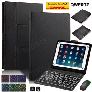 Für 9.7"-11" Universal Android iPad Tablet QWERTZ Beleuchtet Tastatur Maus Hülle - Bild 1 von 38