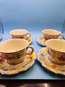 It Renaissance Revival Faience Nove Rose Majolica 4 Cups / Saucers - Picture 1 of 13