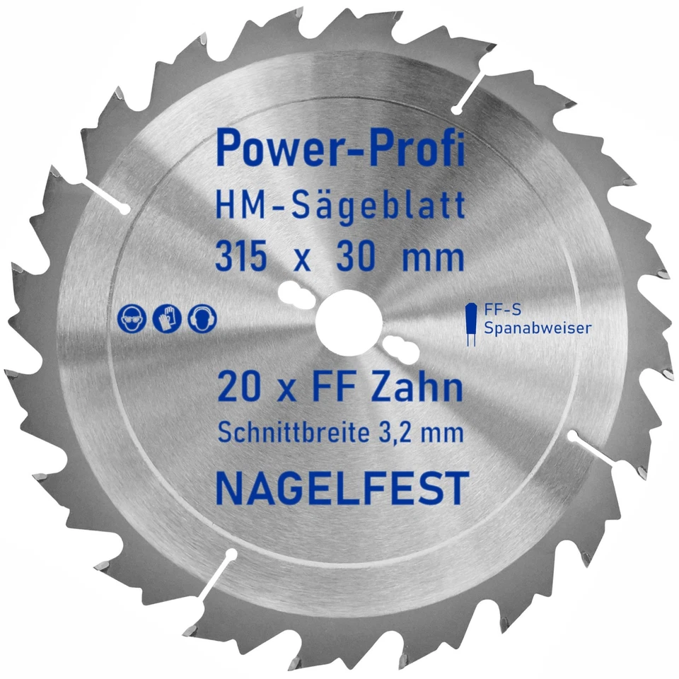 HM-Kreis-Sägeblatt 315 x 30 mm 20 Zahn FF nagelfest mit Spanabweiser Bauholzsäge - Bild 1 von 1