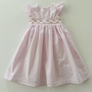Laura Ashley Girls 4 Pink Smocked Seersucker Dress Spring Summer Easter - Picture 1 of 8
