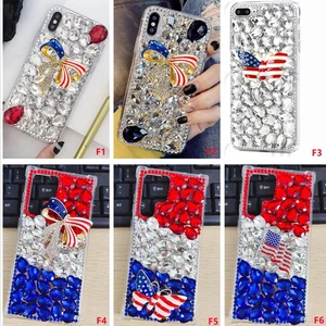 Sparkly Bling Gems Women Case Rhinestones American Flag Cover for Honor Xiaomi - Picture 1 of 15