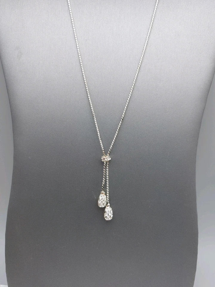 Collar Firmado Avon Tono Plata Lariat Slide 20" Cristal Estrás Extremos Foto 1 de 4