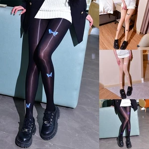 Oil Glossy Butterfly Printed Tights Plus Size Pantyhose Sheer Stockings - Picture 1 of 20