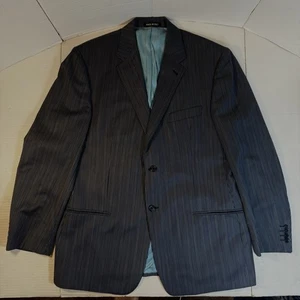 Pinstripe Jacket Blazer Sz 44 Jhane Barnes Italy Virgin Wool Blue Quality - Picture 1 of 19