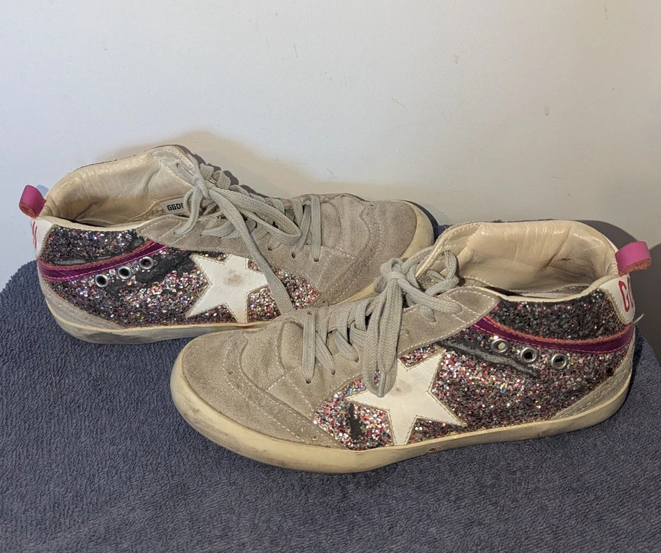 Tênis Golden Goose Mid Star Feminino Tamanho 37 EUA 7 Cinza Camurça Glitter - Imagem 1 de 4